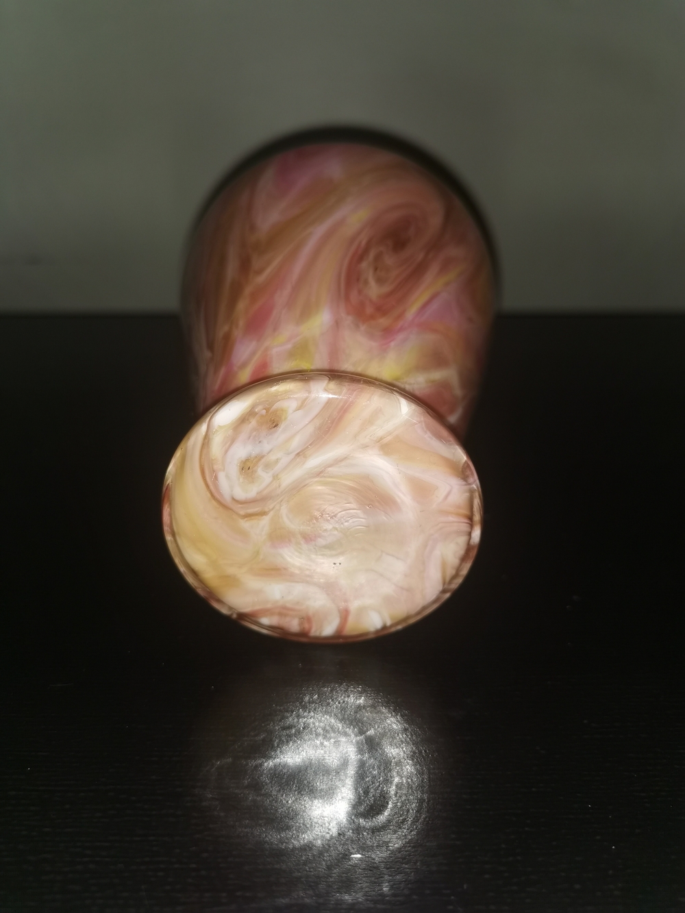 Art Glass Vase Pink Amber White Swirl Hourglass Neck 9.75" - Picture 6 of 11